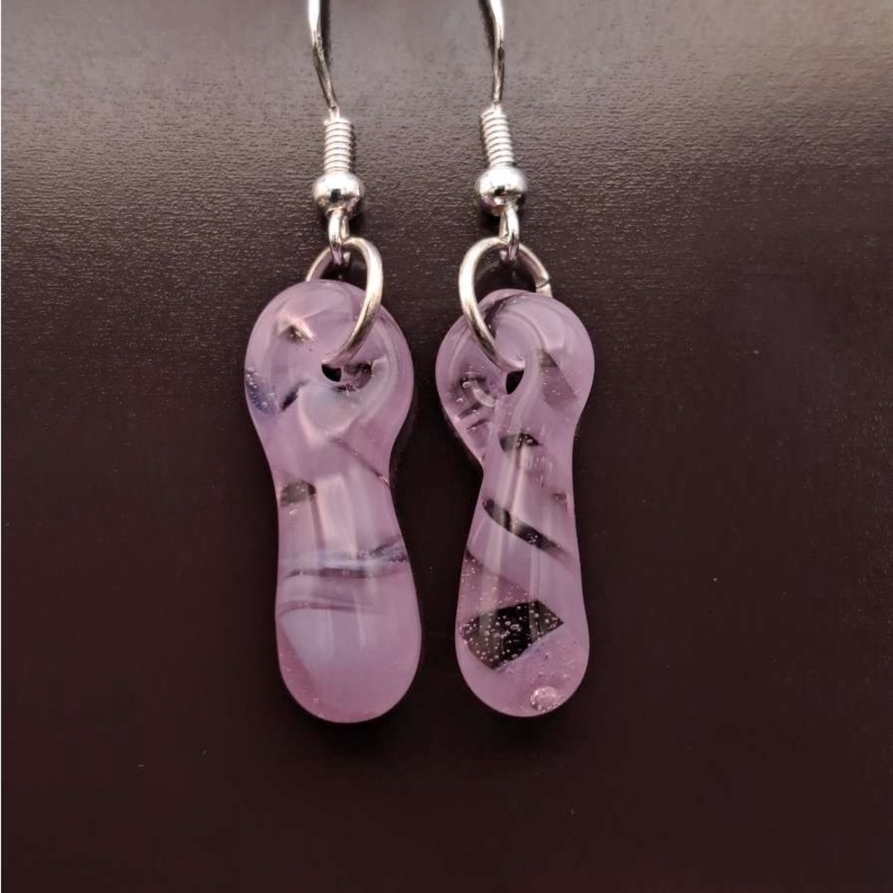 Elegant Pink Hand Blown Glass Earrings Lamp work UV Reactive